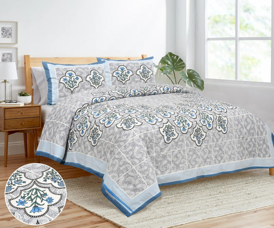 Premium Jaipuri Cotton Katha Print King-Size Bed Sheet Set