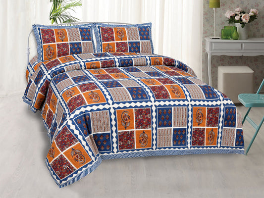 Jaipuri Cotton Katha Print King-Size Bed Sheet Set