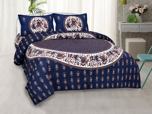 Exclusive Jaipuri Cotton Katha Print King-Size Bed Sheet Set