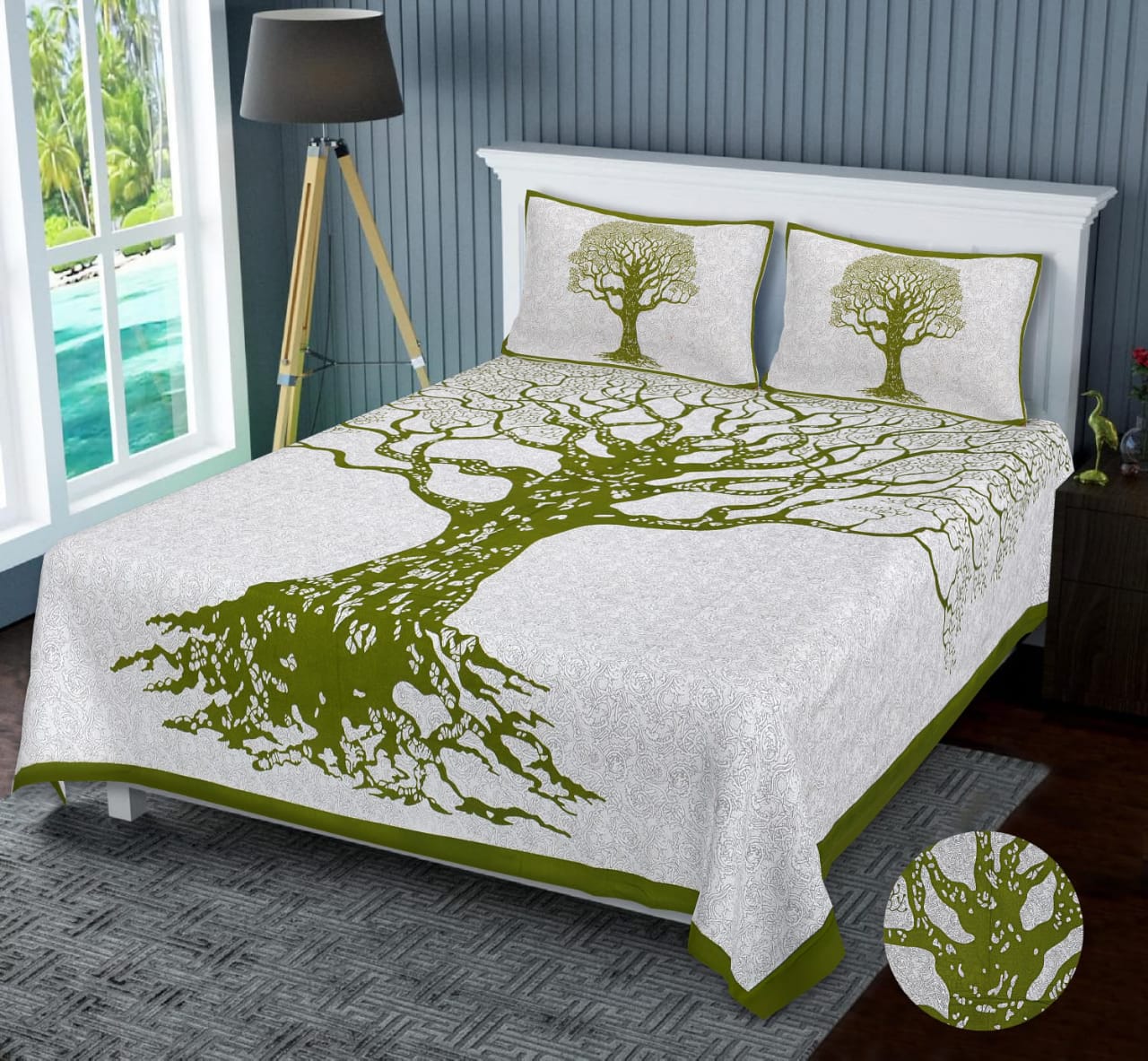 Premium Jaipuri Cotton Print King-Size Bed Sheet Set