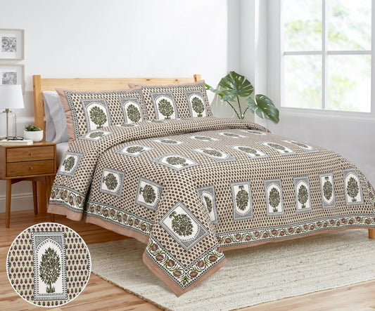 Jaipuri Cotton Katha Print King-Size Bed Sheet Set