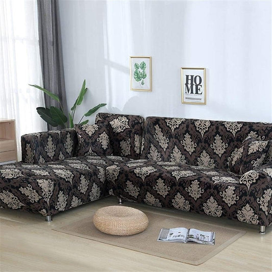 L Shape Premium Extensible Sofa Set Cover floral meroon - Fab Home Decor - Sofa Cover