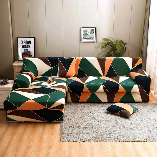 L Shape Premium Extensible Sofa Set Cover multicolor - Fab Home Decor - Sofa Cover