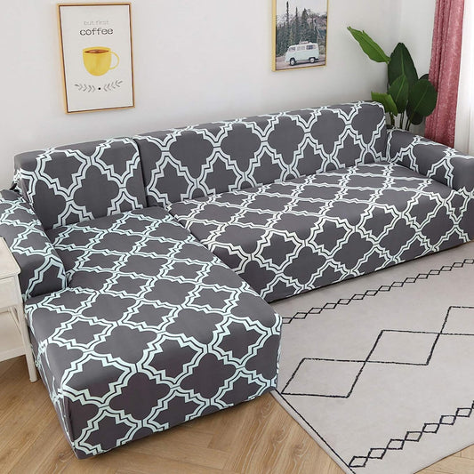 L Shape Sectional Couch Cover Grey Diamond - Fab Home Decor - Sofa Cover